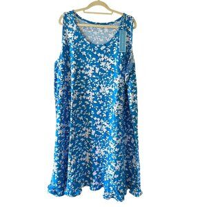 Draper James Sleeveless Nightgown Size XXL XXXL Blue White Floral Ruffle Hem